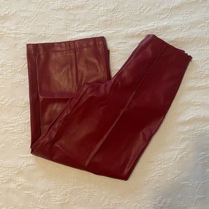 Dark Red Faux Leather High Rise Pants